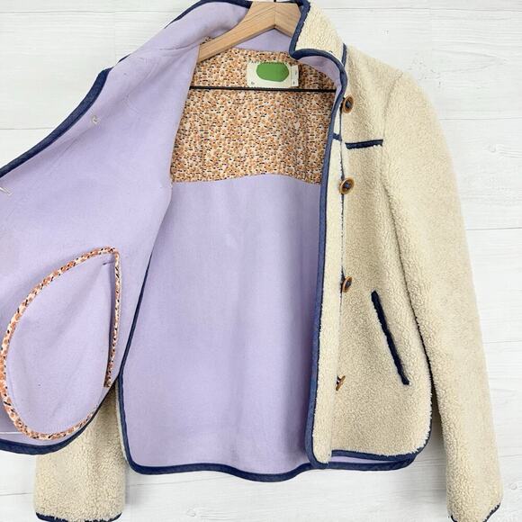 Anthropologie Piped Sherpa‎ Jacket Size XS Cream Cozy Warm Pockets Fall Winter - Picture 7 of 16